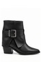Orkide Women's Black Leather Buckle Detailed Pointed Toe Thick Heeled Ankle Length Short Boots 6.5 cm Heel