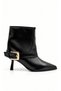 Janet Women's Black Leather Gold Buckle Pointed Toe Goblet Heeled Ankle Length Short Boots 7 cm Heel - 2