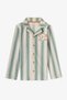 Boy's Ecru Cute Friend Striped Cotton Buttoned Long Sleeve Shirt Pants Pajama Set - 3