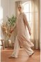 Geometric Patterned Buttoned Hijab Double Set 2289-02 Beige - 2
