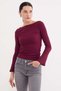 Ribbed Boat Neck Flare Sleeve Slim Fit Blouse - 3