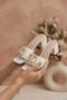 Women's Bonita White Skin Buckle Detailed Thick Heeled Slippers - 4