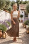 Camel Lined Foldable Fabric Waist Casual Cotton Long Woven Skirt 95 65 - 6