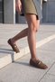 Women's Blunt Toe Stone Loafer Casual Shoes Arite Brown Suede - 3