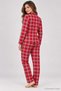Women's Plaid Patterned Buttoned Long Sleeve Pajama Set Red 100% Cotton - 4