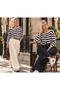 Women's Clothing New Season Boat Neck - Wide Collar Dark Navy Blue White Striped Knitwear Top / Seasonal - 2