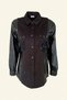 Black Flame Embroidered Sleeves Leather Detailed Jean Jacket - 2