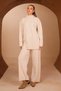 Women's Half Turtleneck Light Glittered 2-Piece Hijab Knitwear Set 8404 Ecru - Premium Series - 5