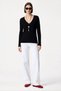 Women's Black Fitted V-Neck Sweater - 3