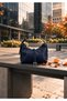 Women's Navy Blue Zippered Belt Detailed Gold Tassel Cross Strap Hand and Shoulder Bag Caliente - 3