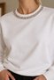 Ecru Oversize Women's Sweatshirt with Stone Accessory Detail - 2