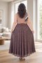 Thin Belt Detail, Flock Print Pattern, Elastic Waist, Lined, Plus Size Tulle Skirt - 5