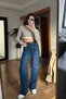 High Waist Wide Leg Snow Wash Wide Leg Seamless Jeans - 5