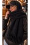 Black Thick Tassel Shawl – Soft and Wide Structure, Ideal for Cold Weather Sal1257