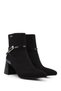 Women's Black Suede Zippered Thick Heeled Boots - 5