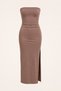 Brown Strapless Slit Combed Cotton Dress - 5