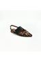 Leopard Patterned Genuine Leather & Fabric Detailed Low Heeled Women's Shoes - 4