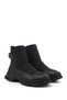 Women's Black Velcro Elastic Thick Soled Boots - 5