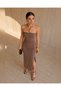 Brown Strapless Slit Combed Cotton Dress