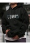 Unisex Black Oversized Hooded 100% Cotton 3 Thread B Printed Hoodie Wide Size