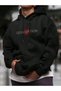 Unisex Black Oversized Hooded 100% Cotton 3 Thread B Printed Hoodie Wide Size