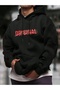 Unisex Black Oversized Hooded 100% Cotton 3 Thread B Printed Hoodie Wide Size
