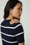 Cecilia Navy Blue 100% Cotton Striped Knit Sweater - 4