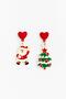 Christmas Figures Santa Claus Christmas Tree and Pompom Enamel Asymmetrical Dangle Earrings - 4