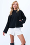 Women's Black Judge Collar Poncho Jacket with Pocket Alc-X14421 - 2