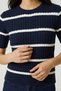 Cecilia Navy Blue 100% Cotton Striped Knit Sweater - 3