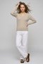 Agostina Beige Melange 100% Cotton V-Neck Knitwear Sweater - 2