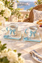 Blue Bow Patterned 2-Person Ceramic Turkish Coffee Cup Set 4 Pieces Embossed Gift Coffee Set with Square Saucers - 3