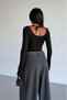 Women's Long Spanish Sleeve Back Lace Detail Crop Blouse - 2