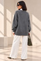 Women's Anthracite V-Neck Oversize Loose Knit Sweater - 8