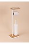 Toilet Paper Stand with Bamboo Tray and Brush White Glv0760