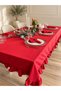 Pearl Velvet Textured Ruffled Tablecloth Red - 4