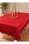 Pearl Velvet Textured Ruffled Tablecloth Red - 3