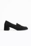 Shimmer Genuine Leather Black Suede Women's Thick Heeled Shoes - 4
