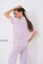 Striped Lace Pocket Detailed Short Sleeve Baby Collar Pants Pajama Set - 5