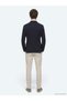 Navy Blue Checkered Modern Fit Cotton Blend Knitted Jacket - 5