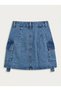 Effect Light Blue Mini Skirt with Skirt Side Pockets - 7