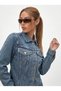 Women's Blue Mid Crop Denim Jacket with Cutout Detail - 5