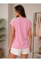 Pink Lace Shoulder T-Shirt |   D2532 - Pink - 3