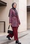 Tie-Waist Double Pocket Patterned Scuba Suit - Burgundy - 5