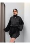 Balloon Sleeve Belted Satin Mini Jumpsuit - 2