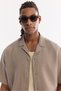 Men's Light Khaki Apaj Collar Breathable Short Sleeve Comfort Fit Shirt A61Y2125 - 2