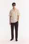 Men's Beige Apaj Collar Linen Blended Soft Touch Short Sleeve Comfort Fit Shirt A61Y2090 - 7