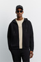 Men's Black Hooded Collar Kangru Pocket Easy-Iron Interlock Regular Fit Sweatshirt A62Y1339 - 6