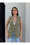 Linen Vest with Gold Buckle Belt