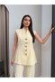 Gold Buttoned Pleated Vest Suit - 5